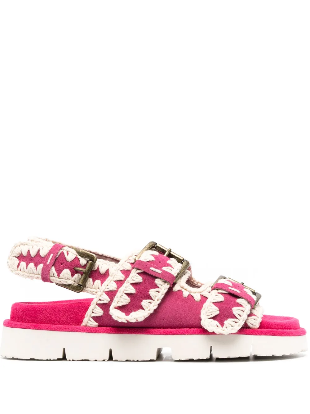 Mou Double-buckle Flat Sandals In Pink