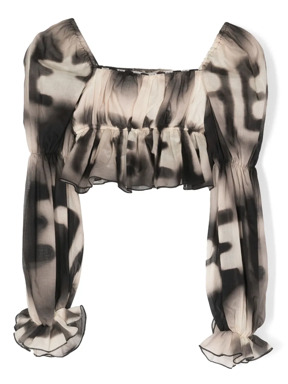 Elisabetta Franchi La Mia Bambina Abstract-print Cropped Blouse In Nude