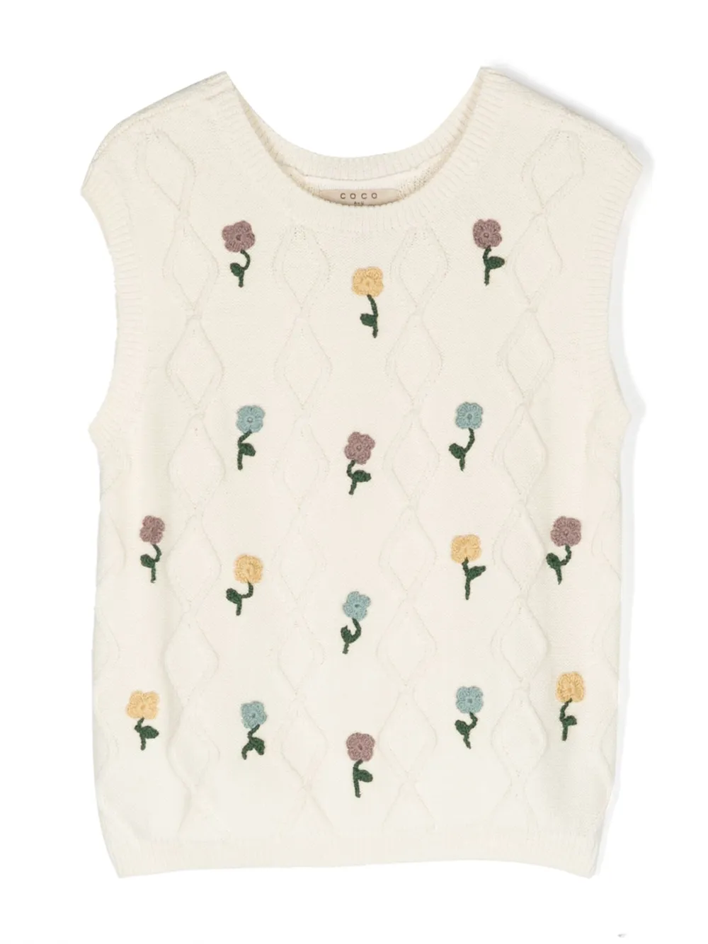 Coco Au Lait Floral-embroidered Knitted Vest In 中性色