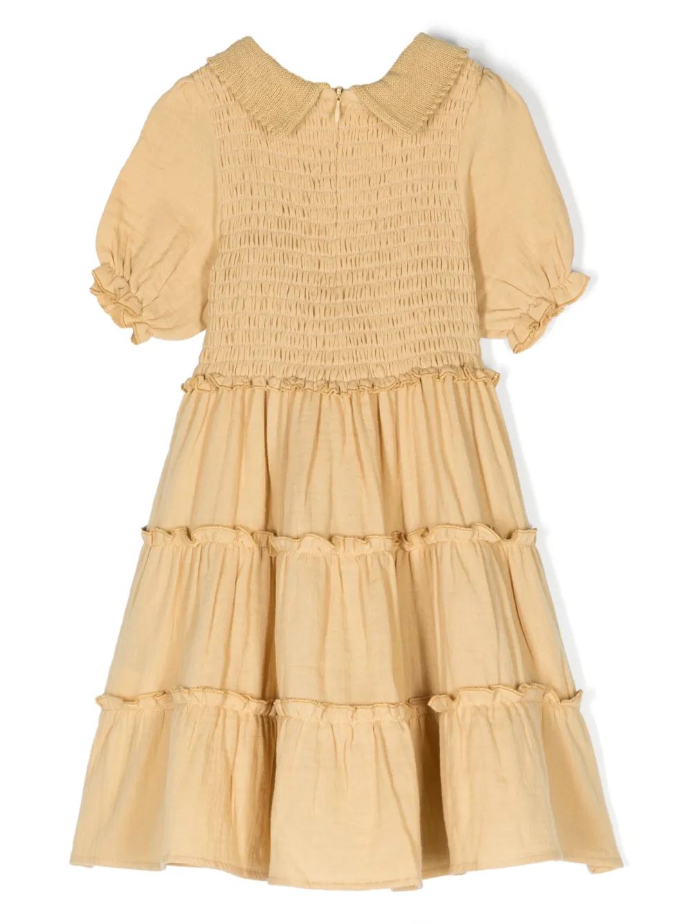 COCO AU LAIT floral-embroidered smocked dress - Geel