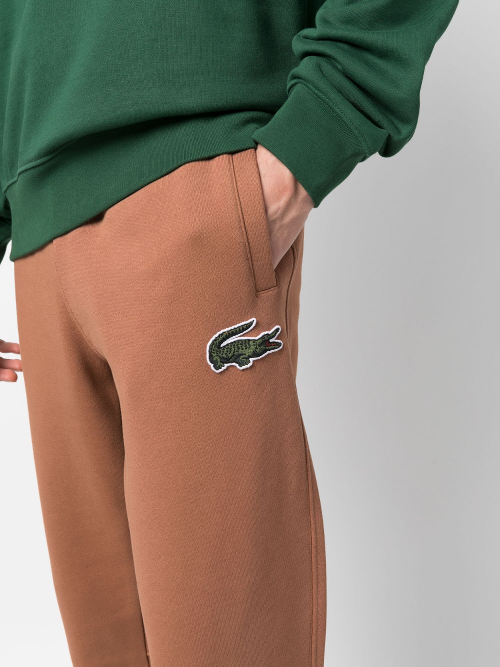 Shop Lacoste Logo-patch Organic Cotton Track Trousers In Brown