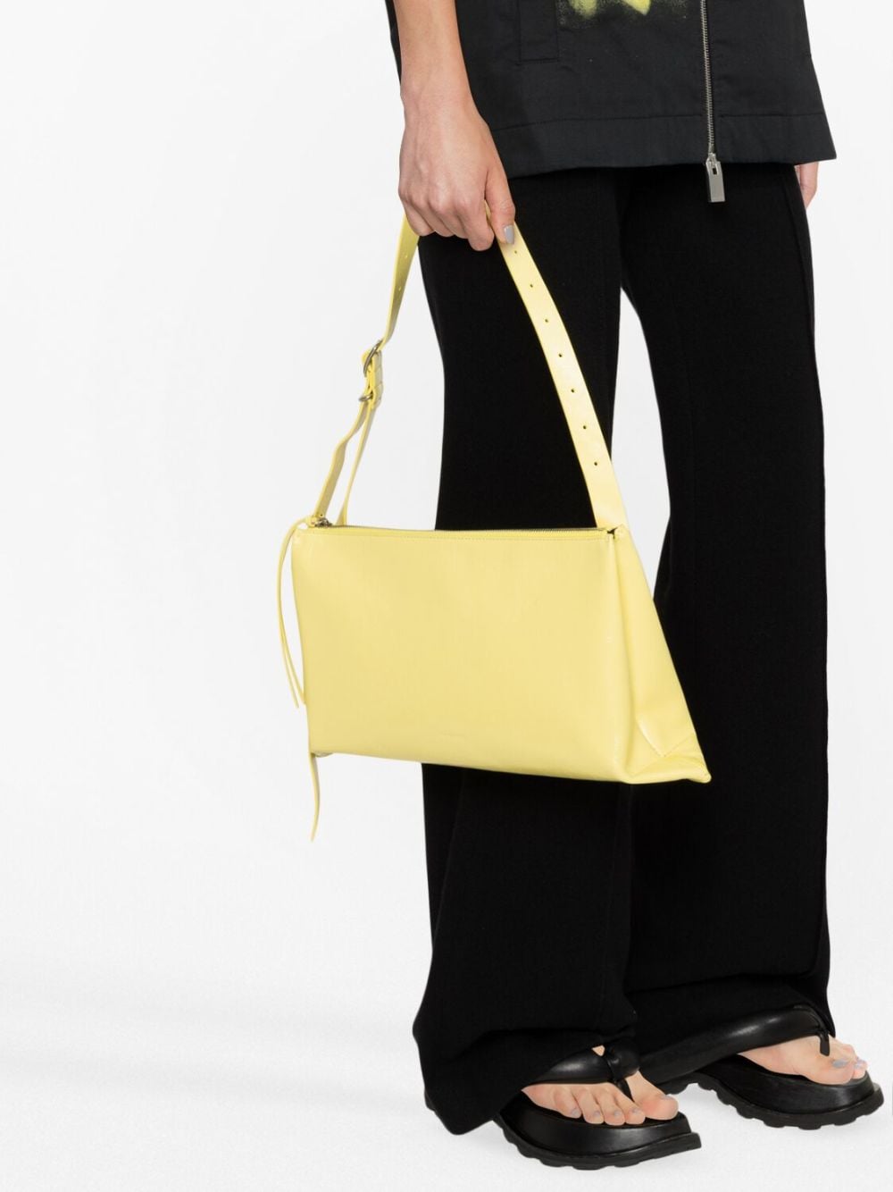 Shop Jil Sander Medium Folded Leather Shoulder Bag In Yellow