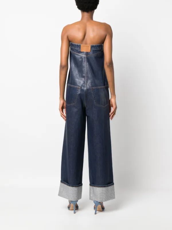 Strapless Denim Jumpsuit - Blue