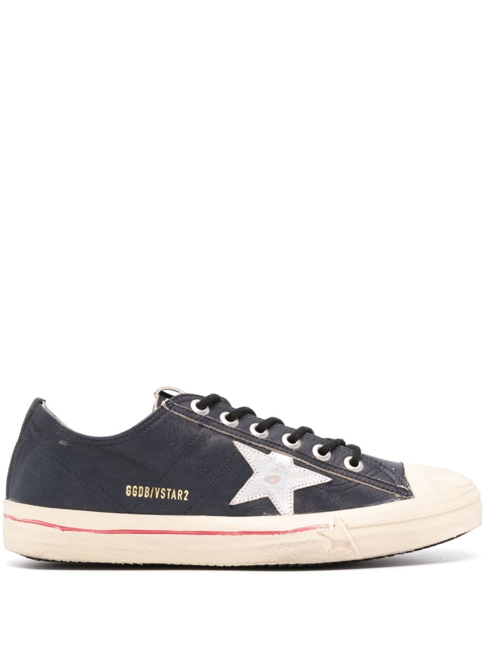Golden Goose V-star Distressed-effect Leather Sneakers In Blue