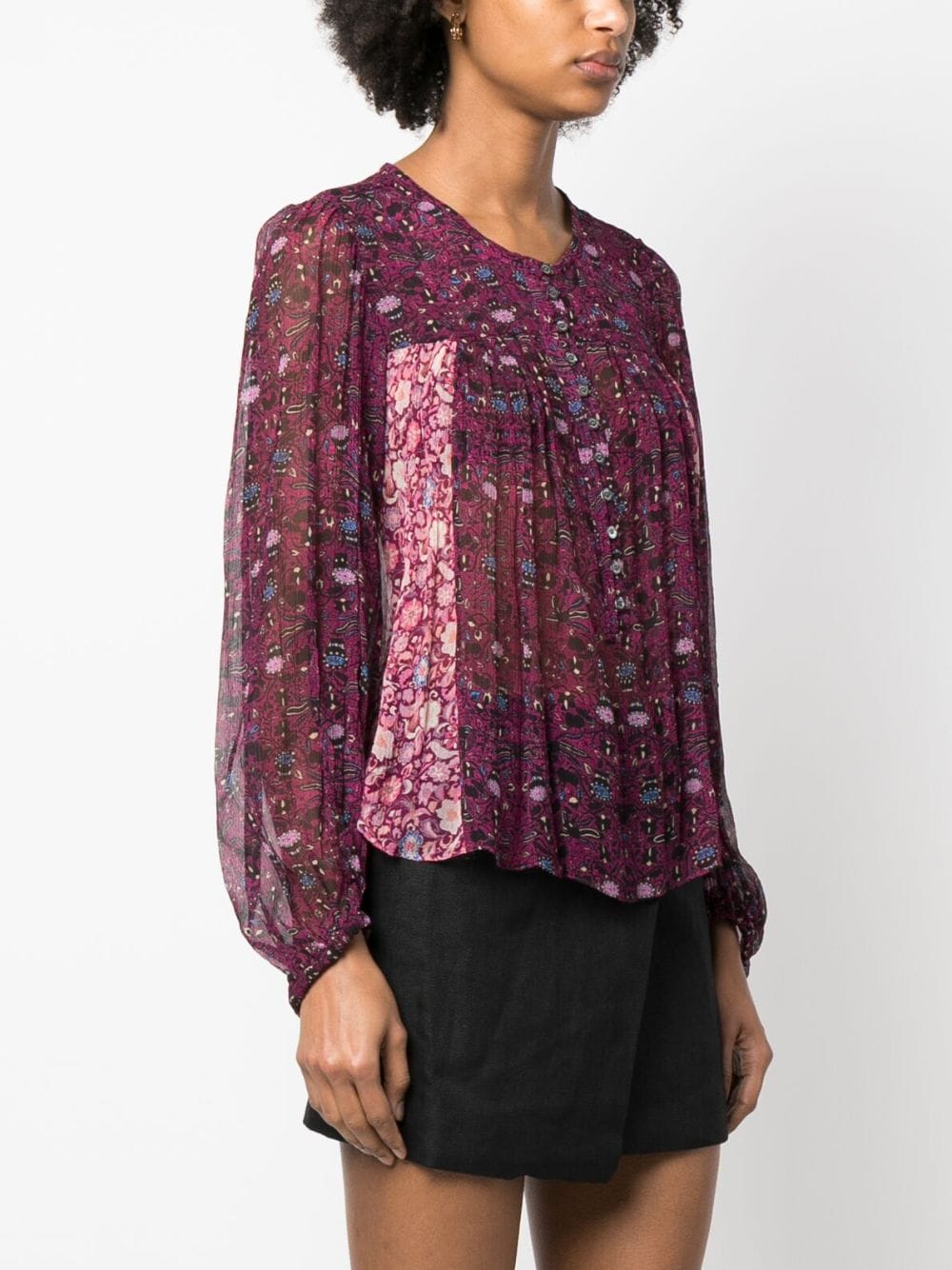 Shop Isabel Marant Plissé-effect Long-sleeve Blouse In Rosa