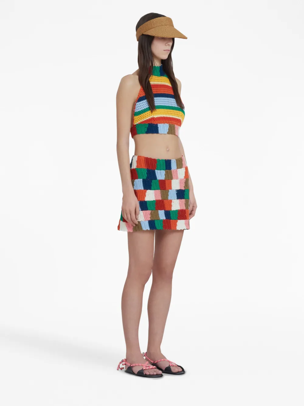 Marni Colour-block Knitted Skirt In Red
