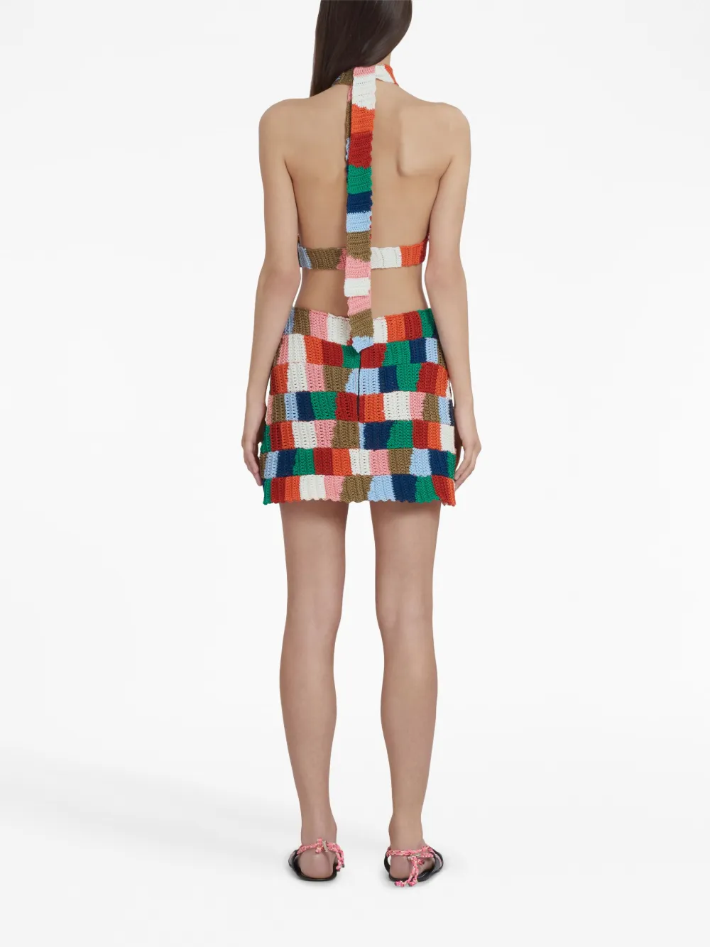 Marni Colour-block Knitted Skirt In Red