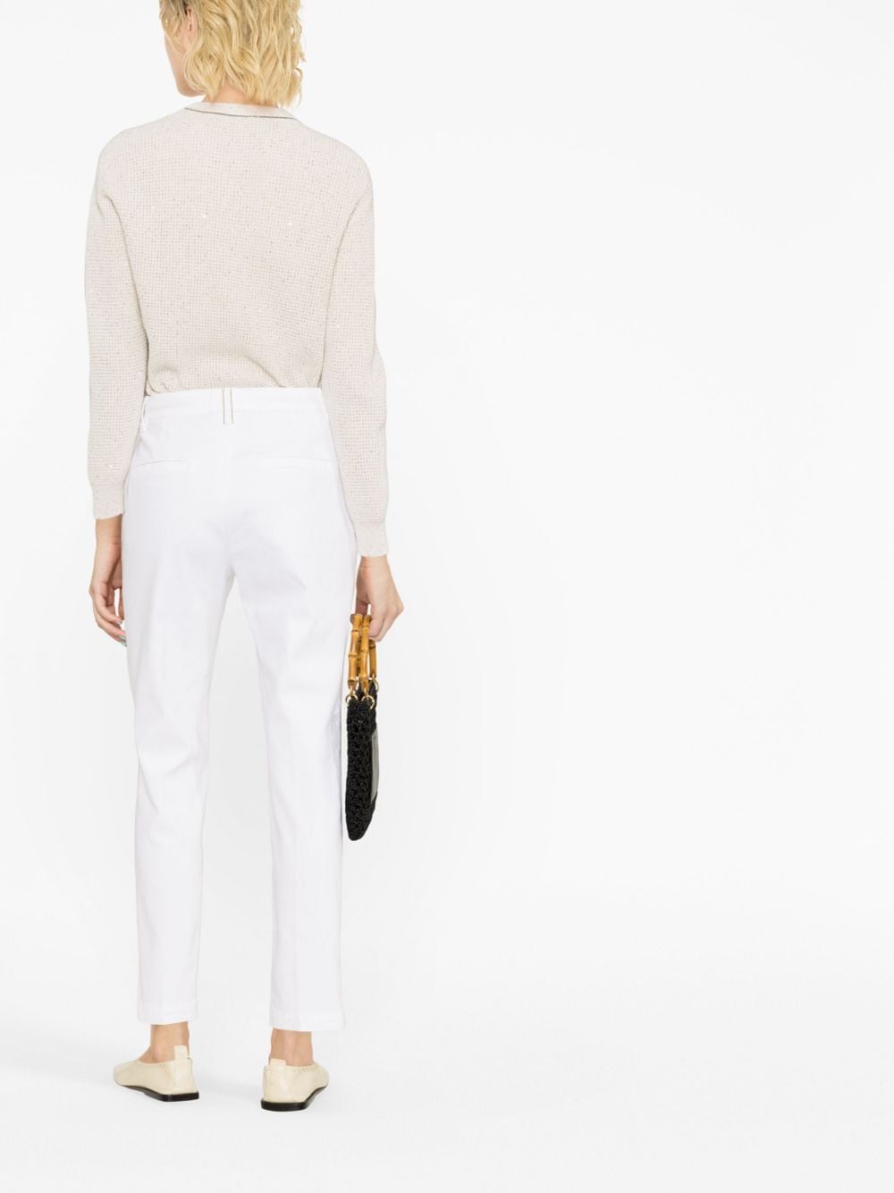 Shop Brunello Cucinelli Cropped-leg Cotton Trousers In Weiss