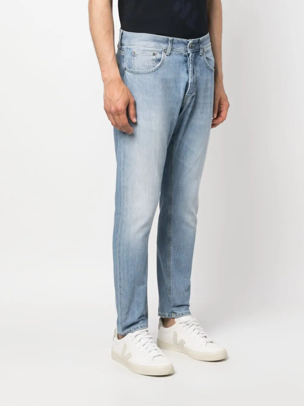 Dondup Faded Effect Tapered Jeans In Blue