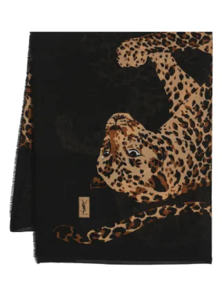 Saint Laurent Pre-Owned 1970s Leopard Print Silk Scarf | Brown