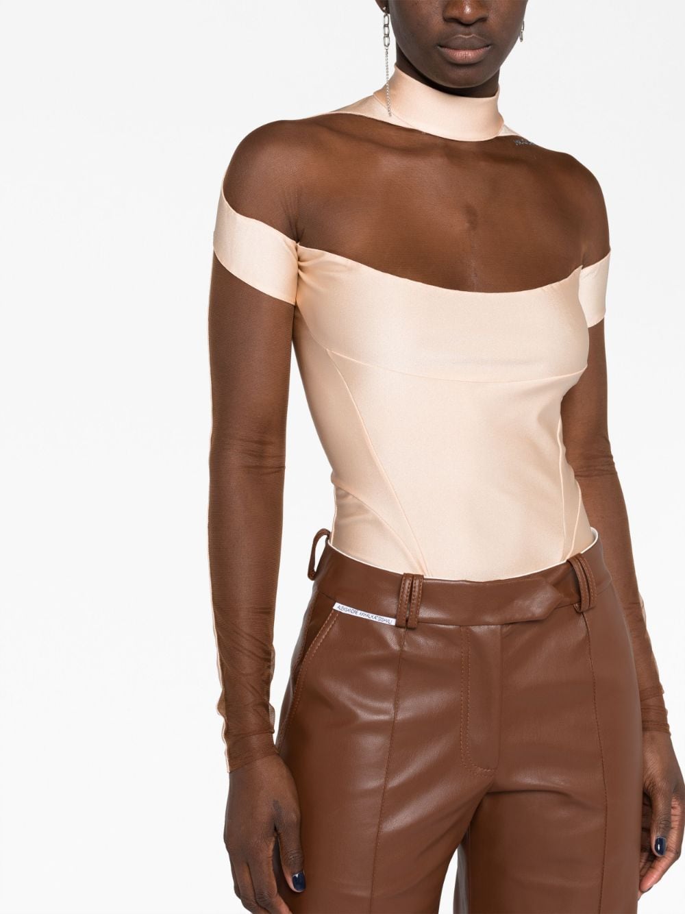 Shop Mugler Illusion Long-sleeve Bodysuit In Nude