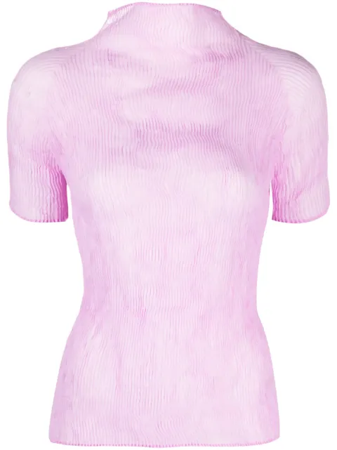 ISSEY MIYAKE linen All Style Mesh Short Sleeve knit tops off white one size