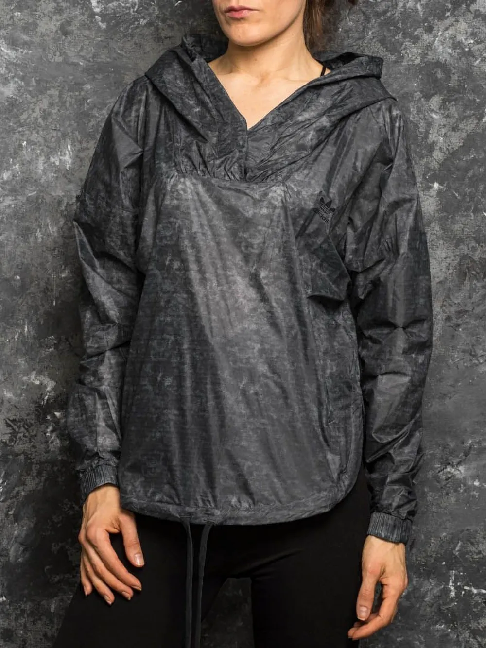adidas hooded drawstring windbreaker Zwart