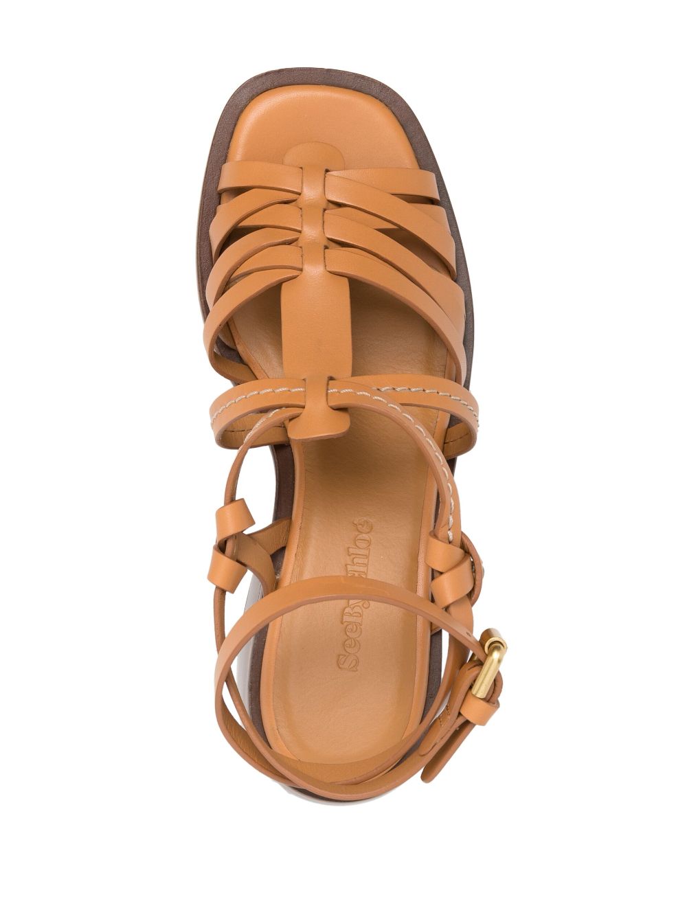 Shop See By Chloé Strappy 60mm Leather Sandals In Brown