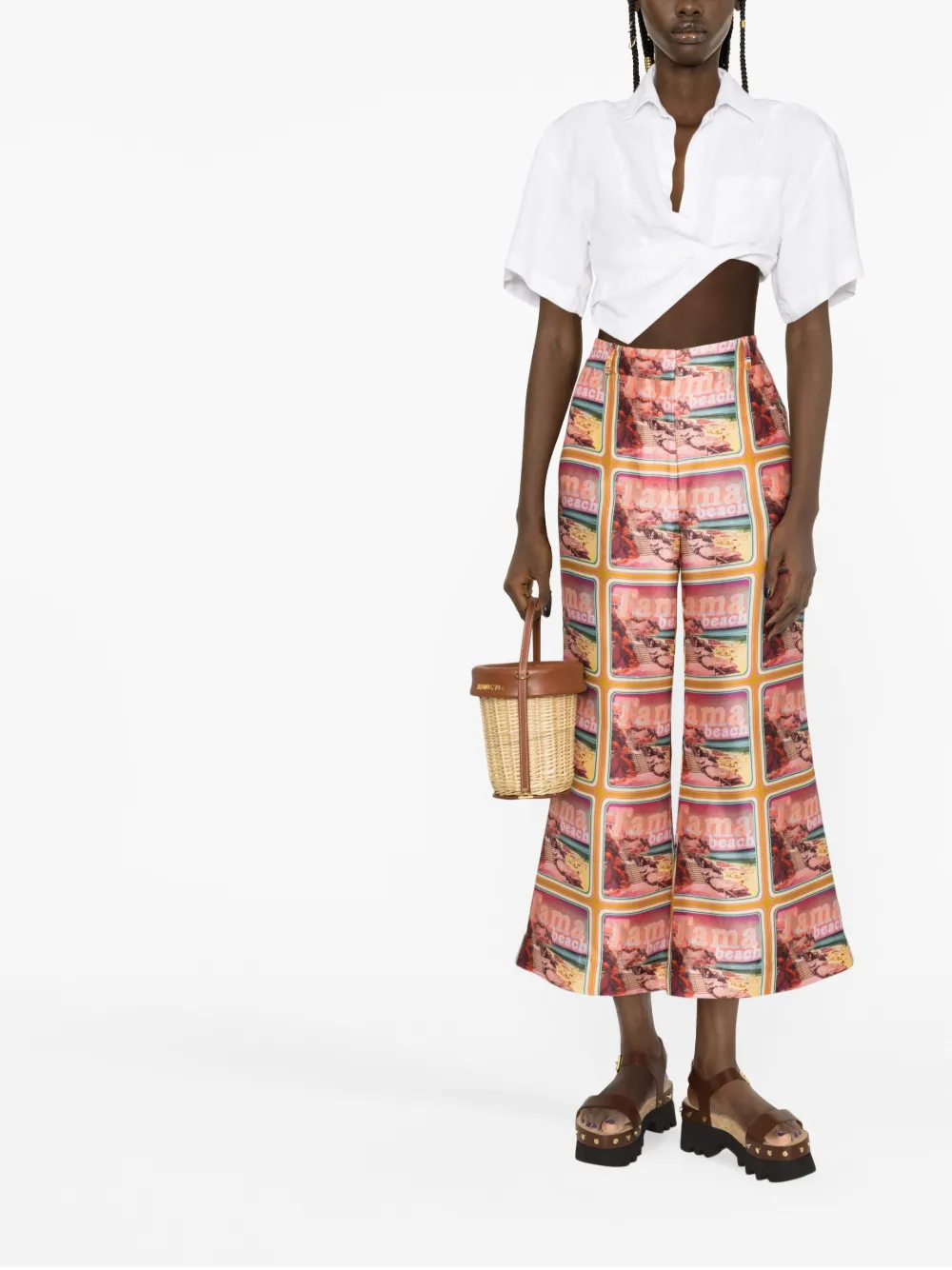 ZIMMERMANN beach-print silk flared trousers - Beige