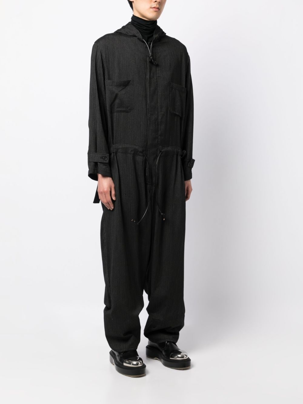 Shop Yohji Yamamoto Hooded Zip-up Jumpsuit In Black