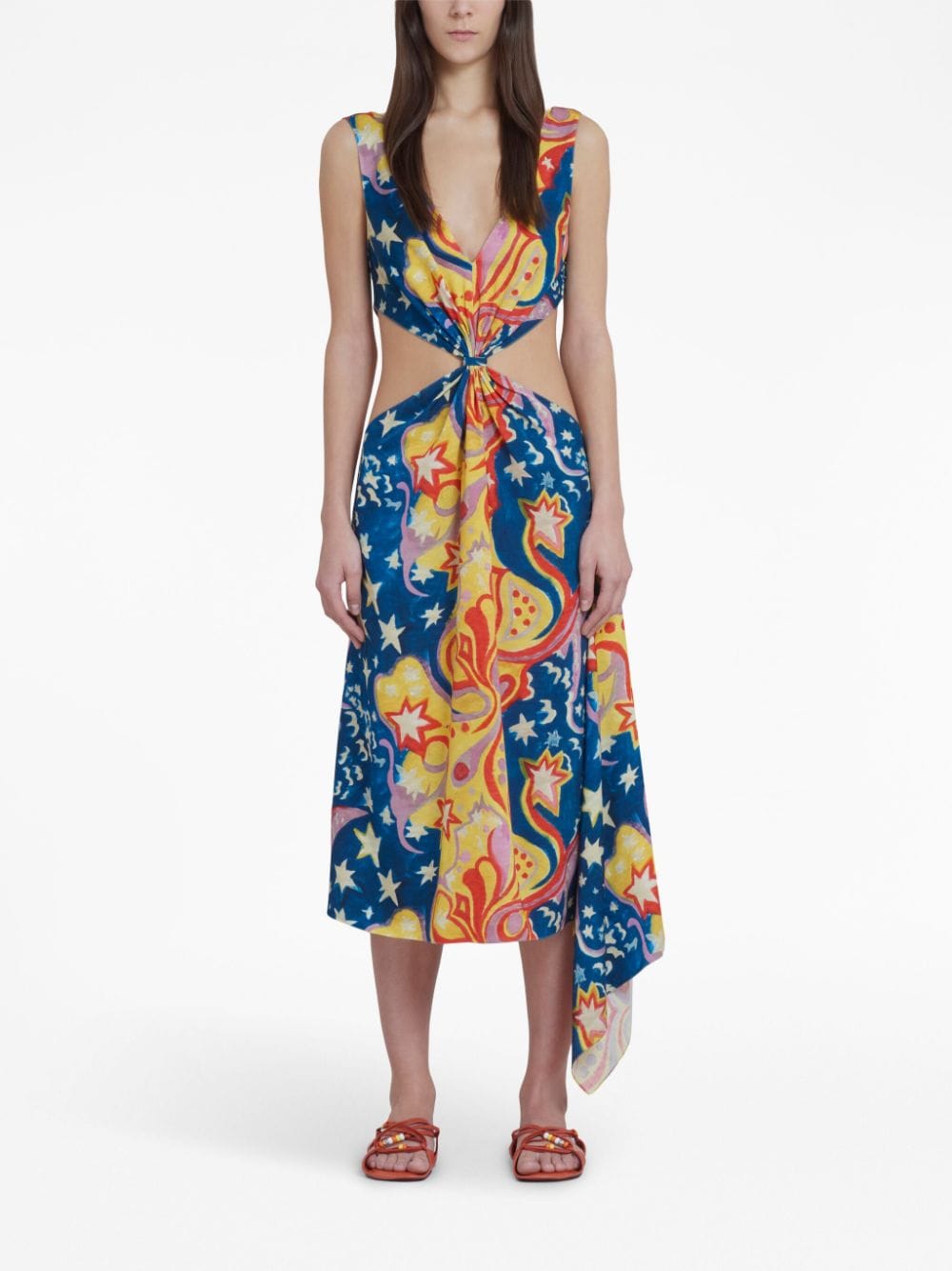 Shop Marni Star Print Midi Dress In Blue