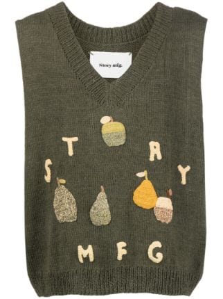 STORY mfg. Party embroidered-logo Knitted Vest - Farfetch