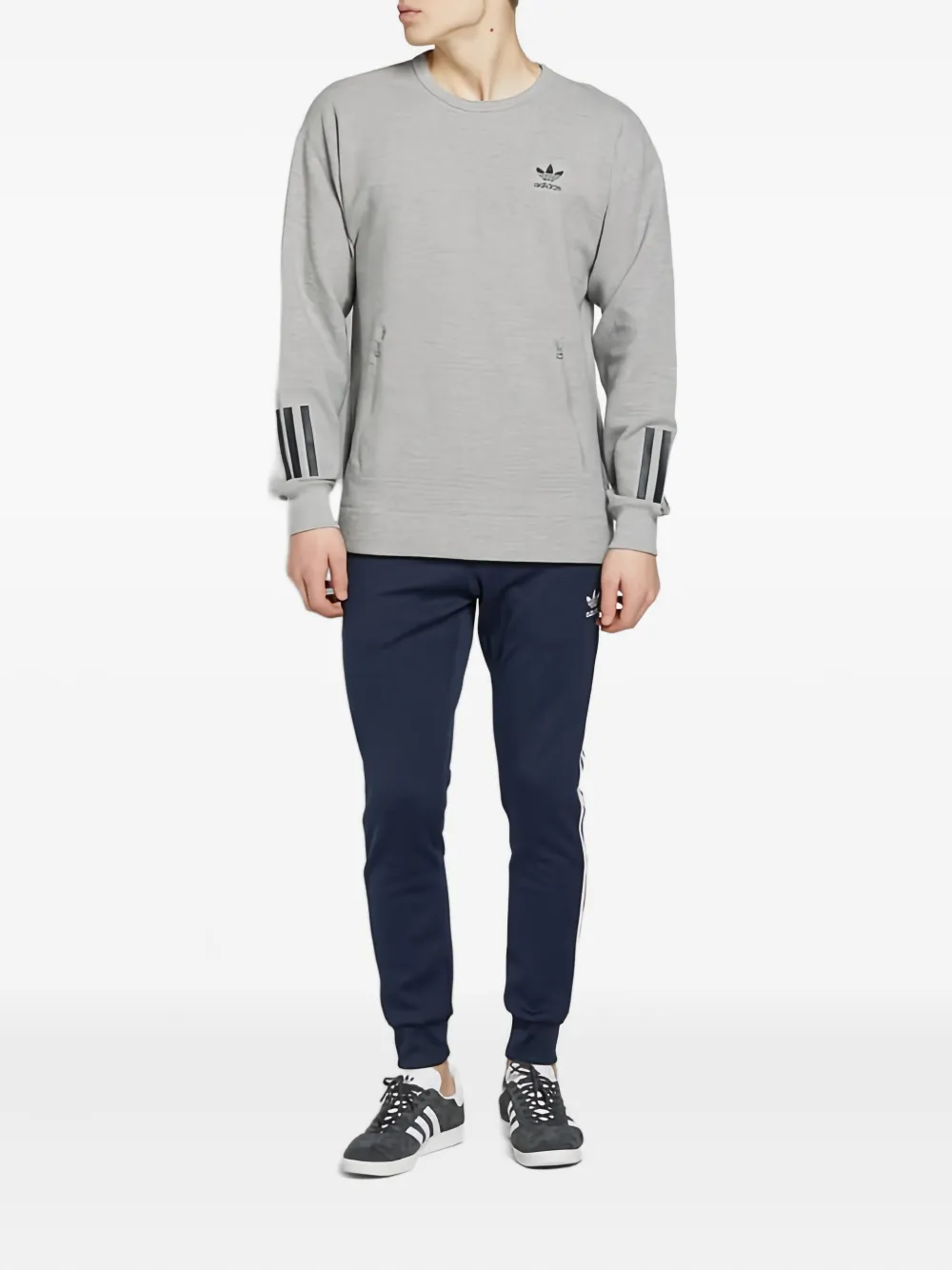 adidas three-stripe waffle-knit sweater Grijs