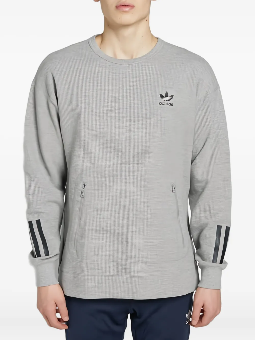 adidas three-stripe waffle-knit sweater Grijs