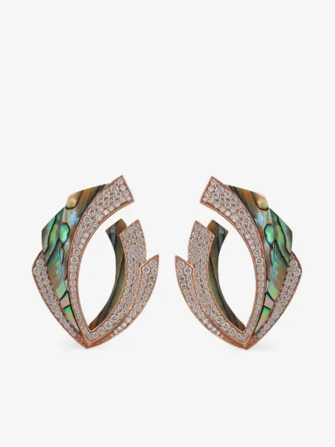 Ananya 18kt rose gold Mogra Blossom abalone and diamond earrings