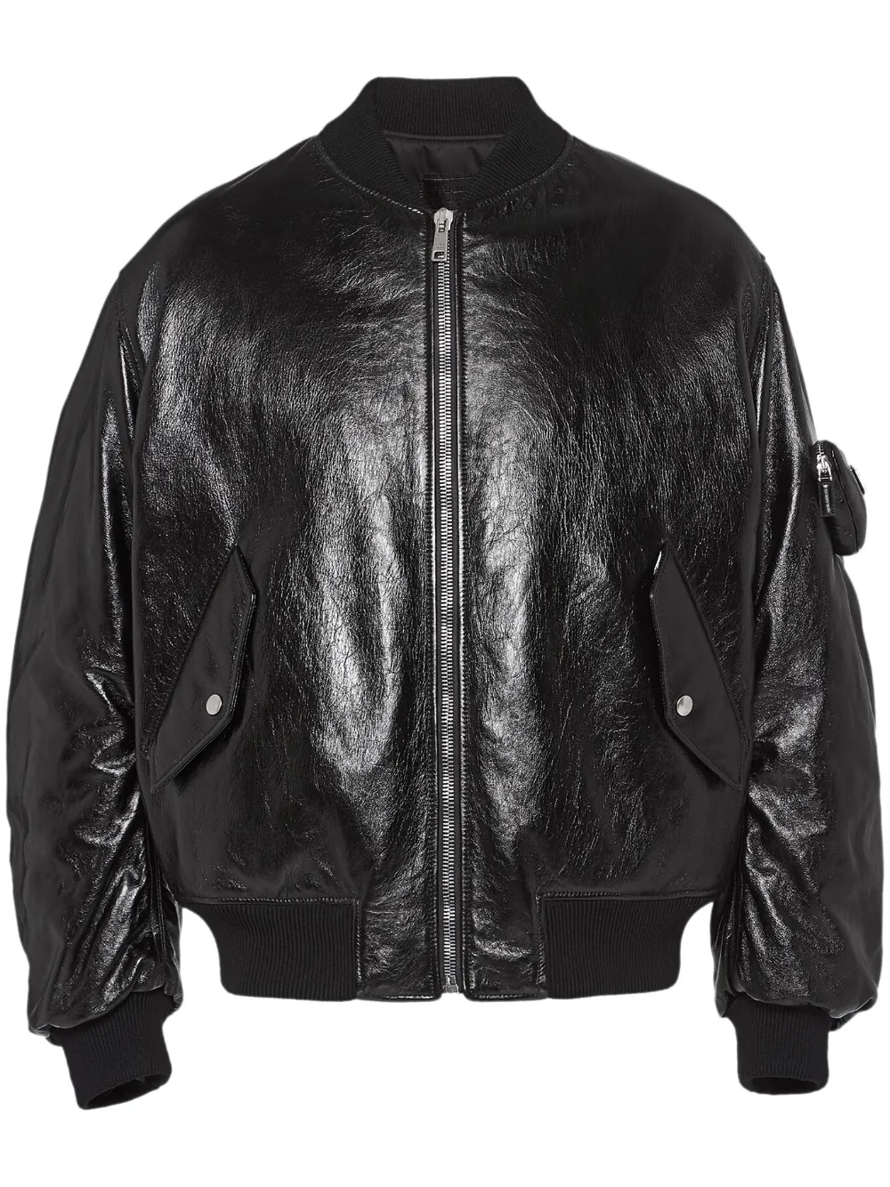 Prada Nappa Leather Bomber Jacket In Black