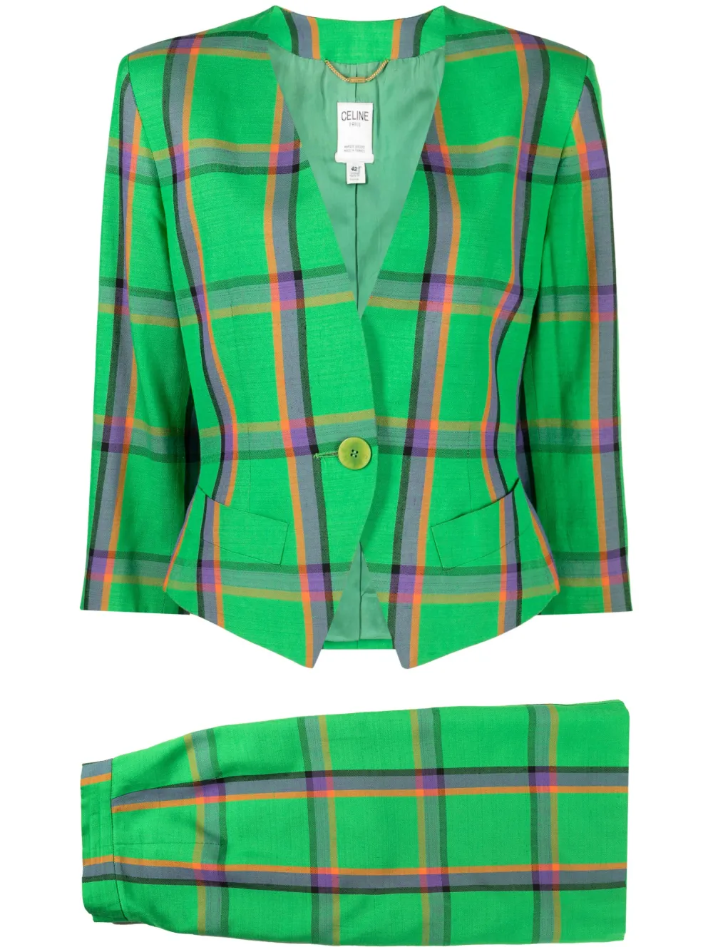 Céline Pre-Owned 1990-2000s checked V-neck skirt suit