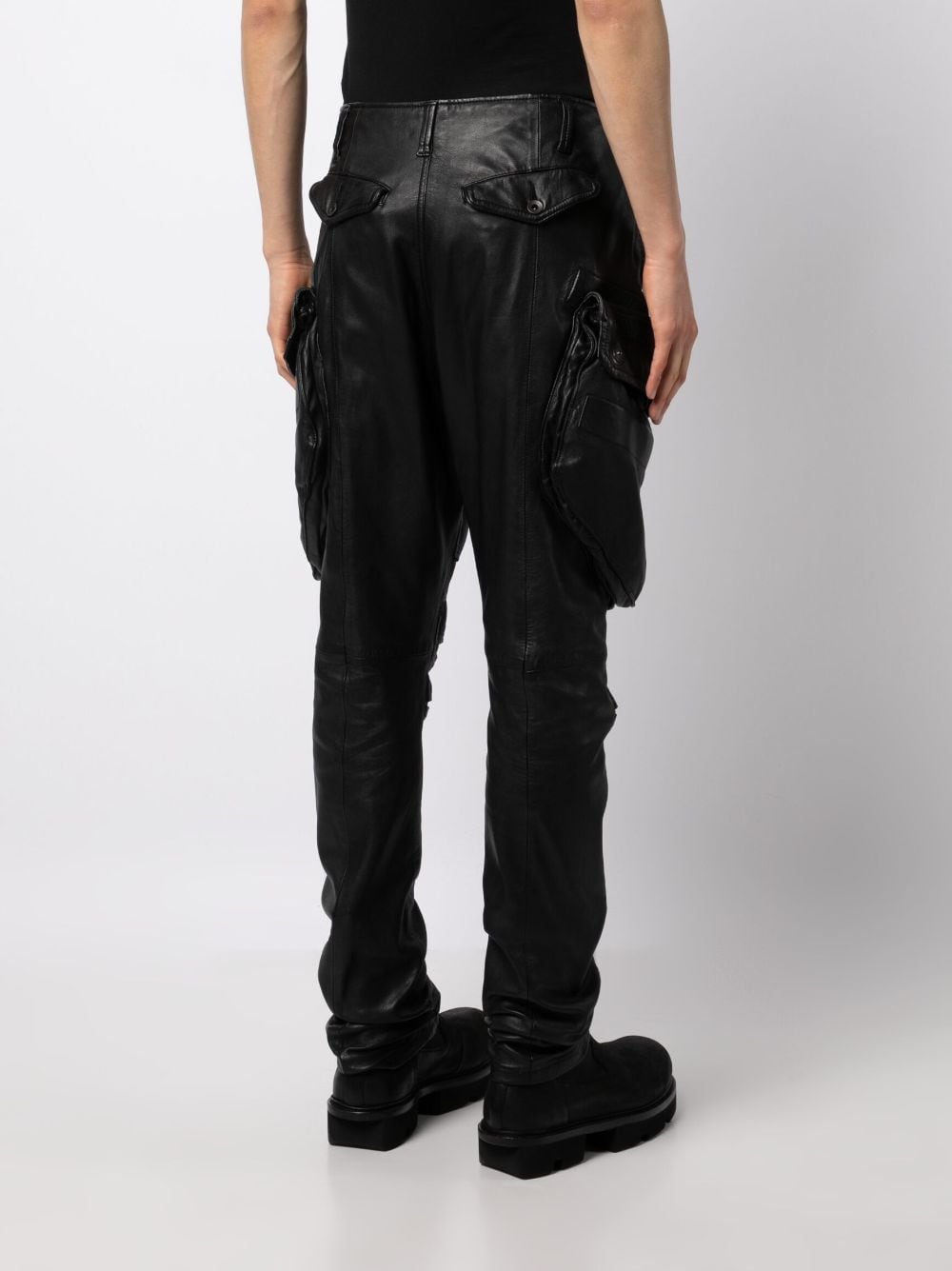 Shop Julius Leather Tapered-leg Cargo Pants In Schwarz