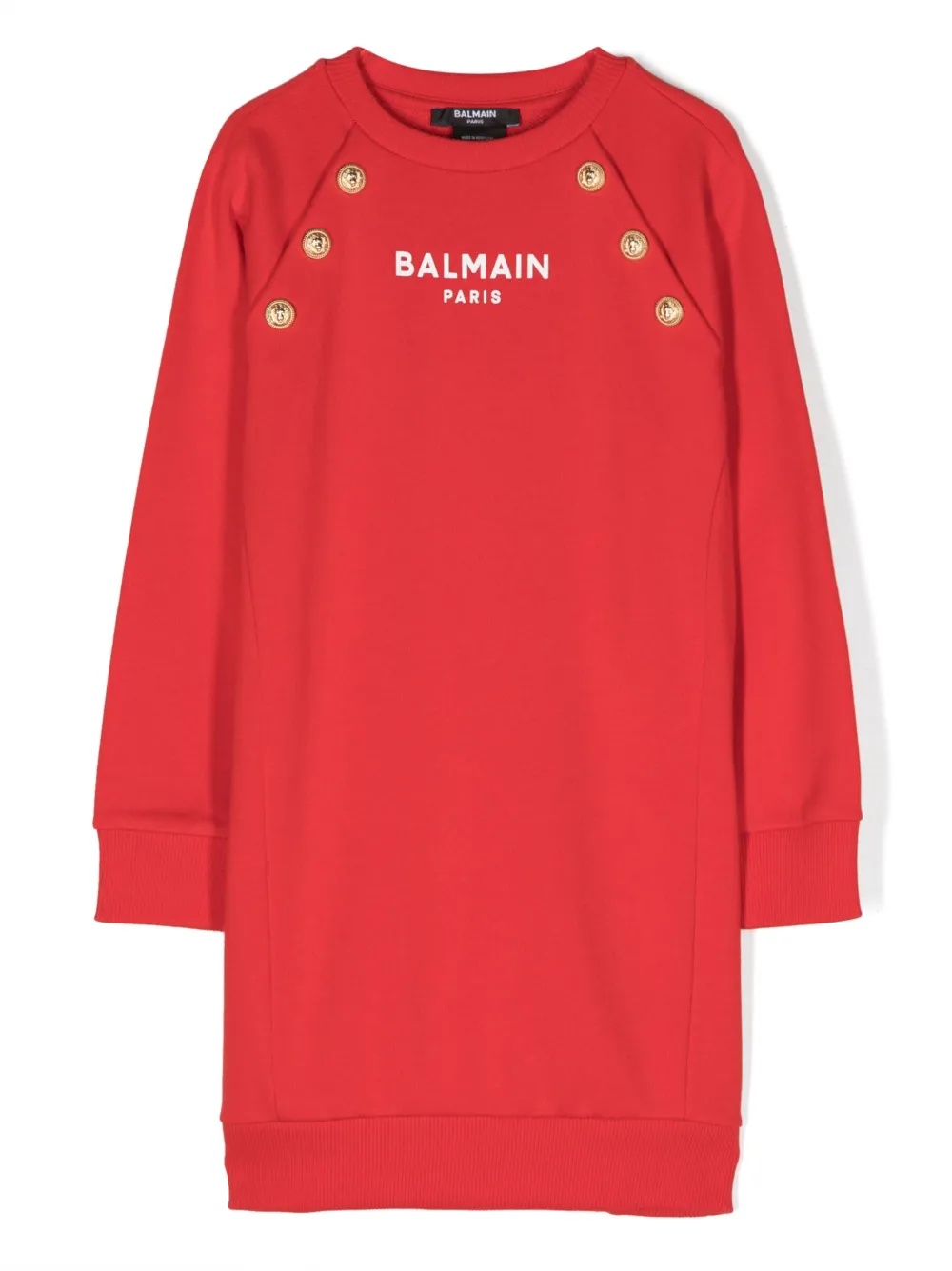 Balmain Kids button-embellished sweatshirt dress | Red | Image 1