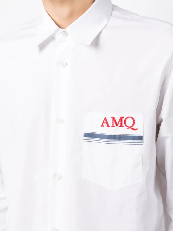 【Alexander McQUEEN】Embroidered logo short sleeve shirt Alexander McQueen Embroidered Monogram Logo Shirt | White
