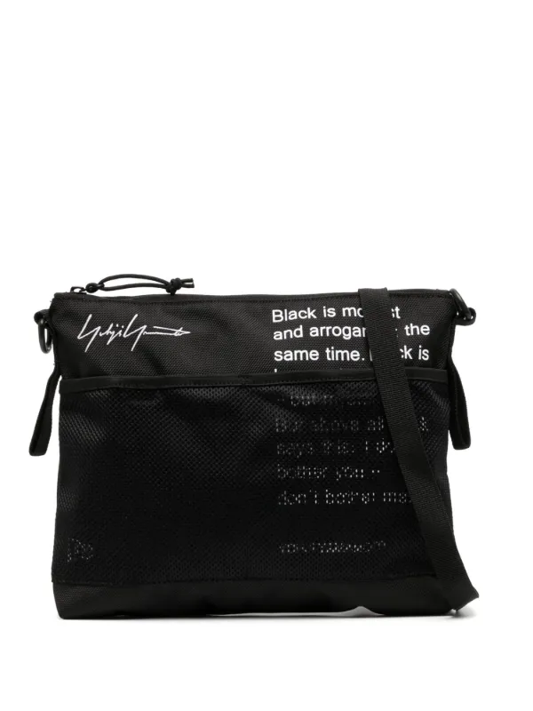 Yohji Yamamoto slogan-print Mesh Shoulder Bag - Farfetch