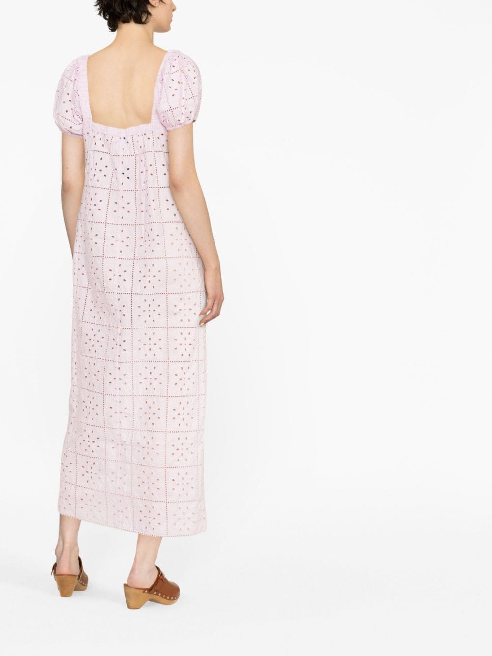 Shop Ganni Broderie Anglaise Midi Dress In Pink