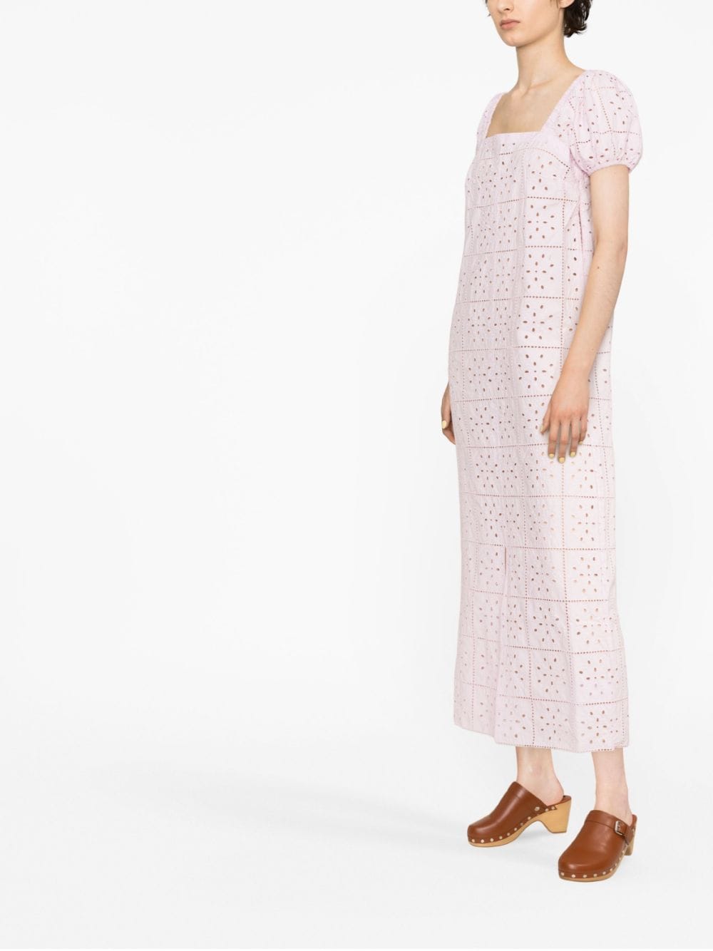 Shop Ganni Broderie Anglaise Midi Dress In Pink