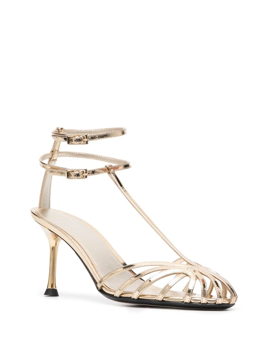 Shop Alevì 80mm Caged Leather Pumps In Gold
