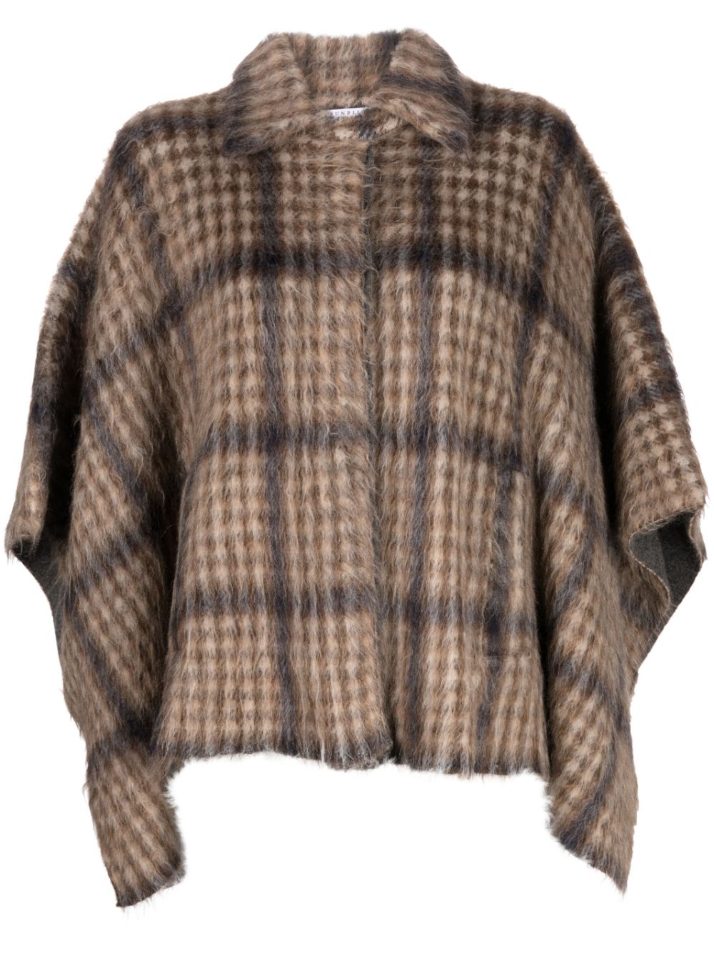 Brunello Cucinelli checked textured poncho - Neutrals