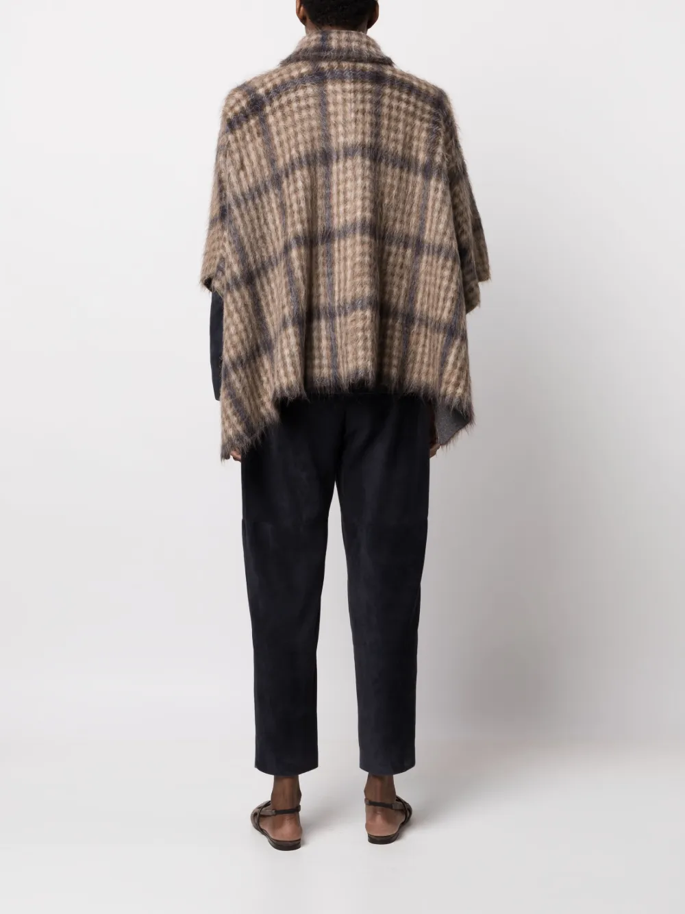 Brunello Cucinelli Checked Textured Poncho In Nude