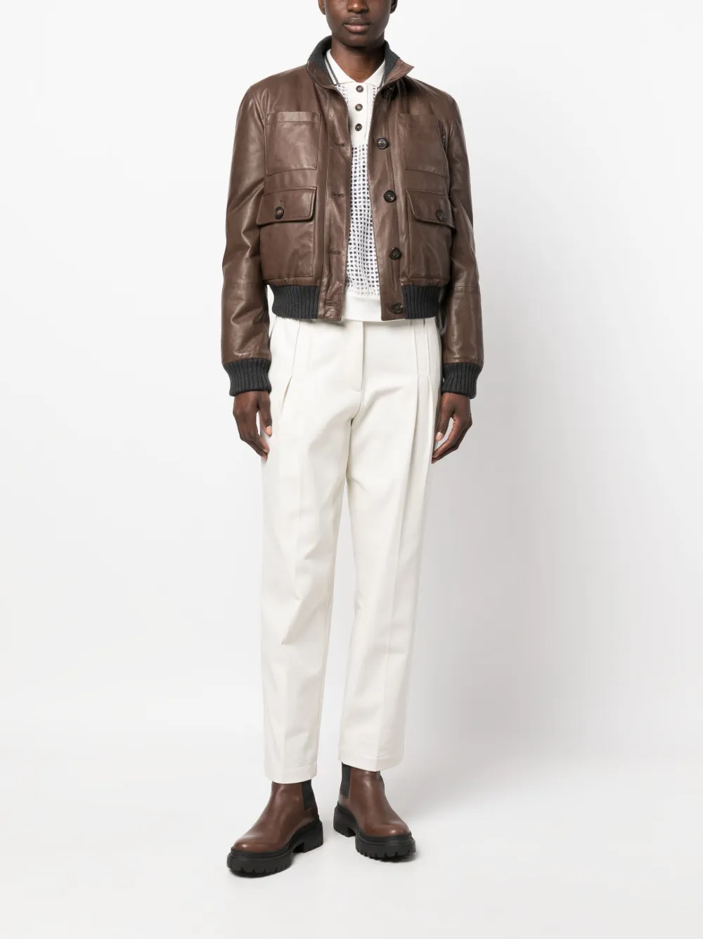 Brunello Cucinelli Leren jack - Bruin