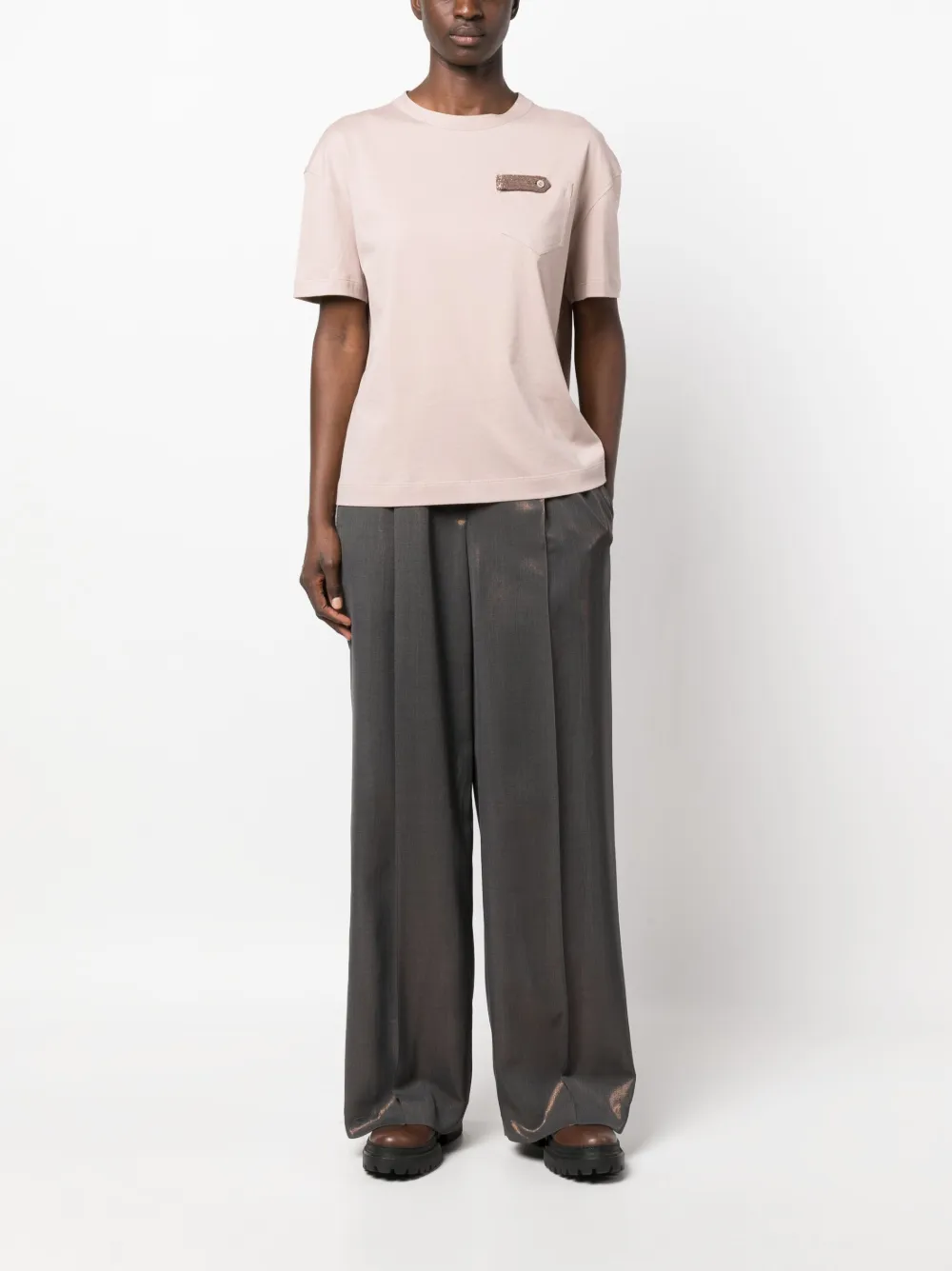 Brunello Cucinelli T-shirt met brooddetail - PINK