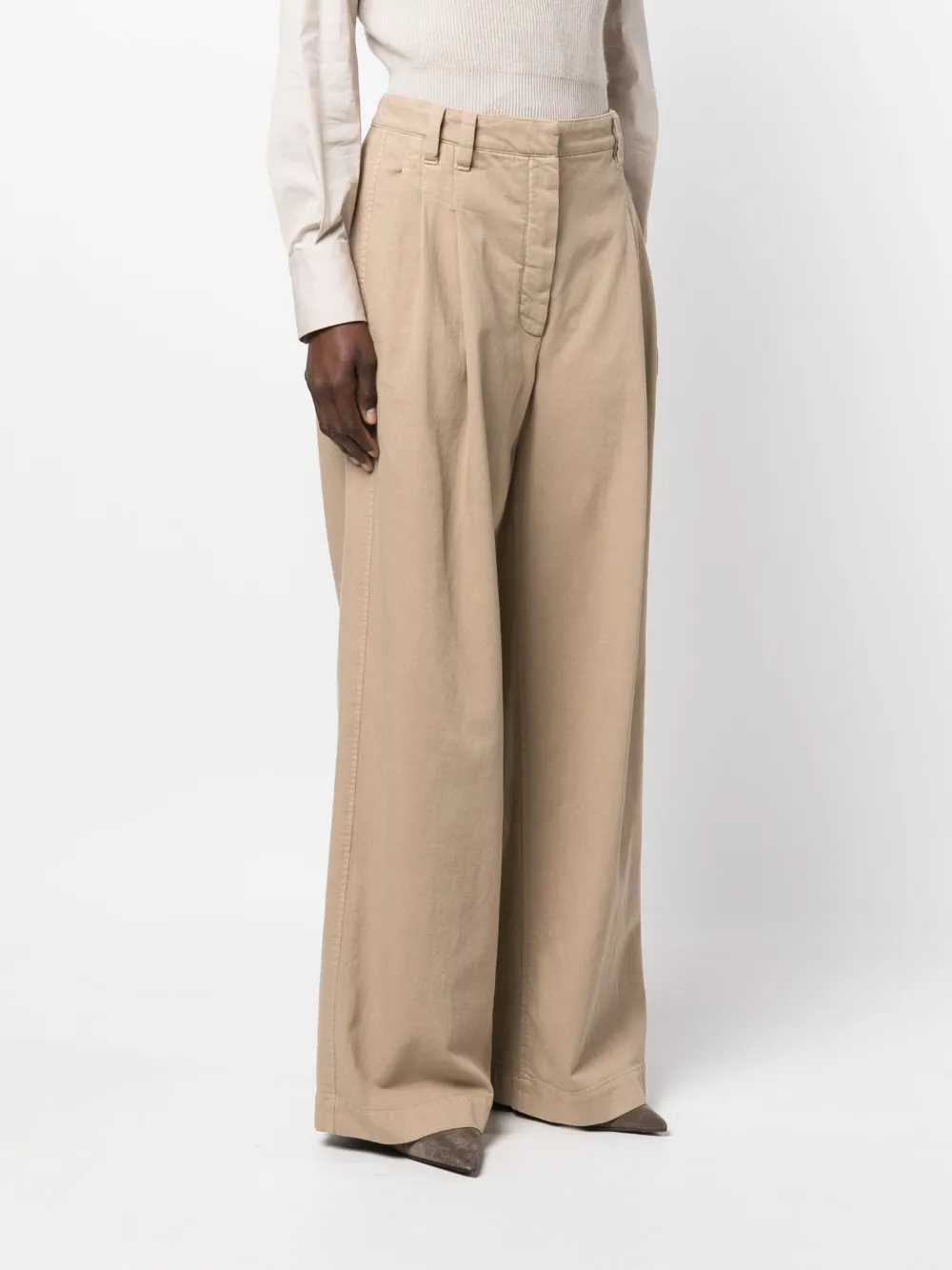 Brunello Cucinelli Wool-blend Twill Wide-leg Pants In Neutrals