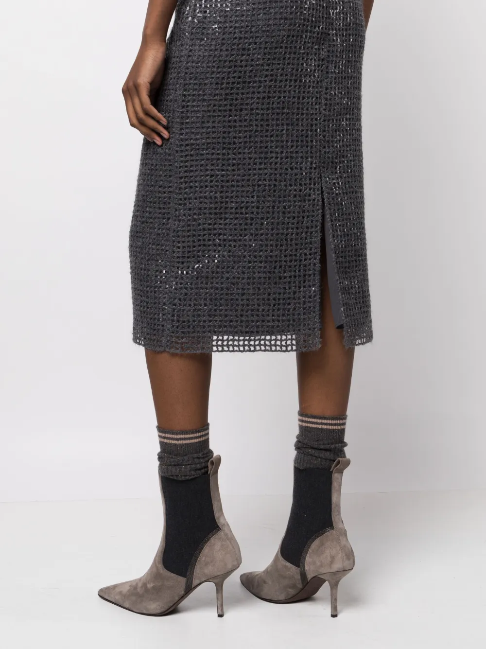 Brunello Cucinelli Sequin-embellished Midi Skirt In Grey