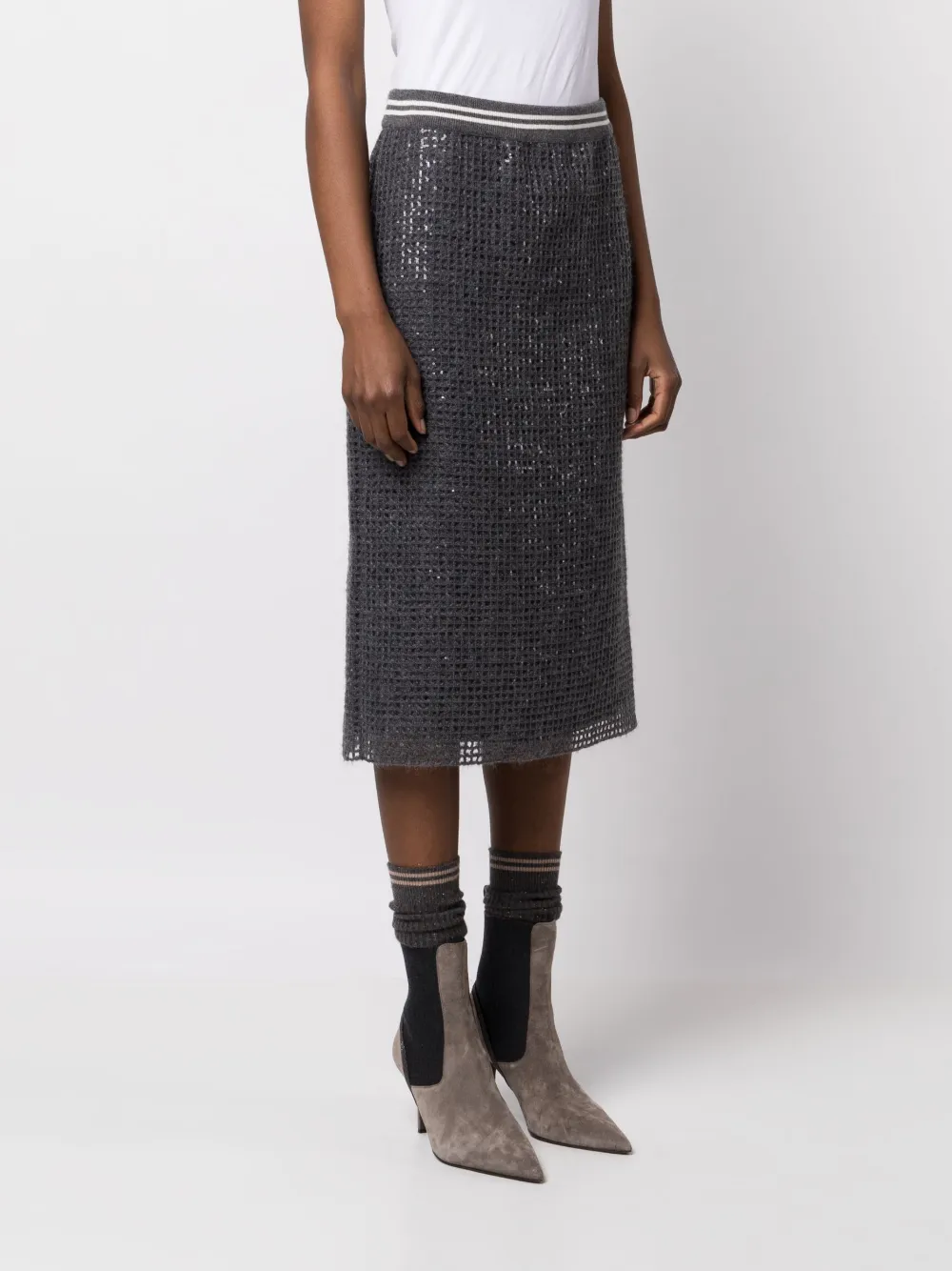 Brunello Cucinelli Sequin-embellished Midi Skirt In Grey