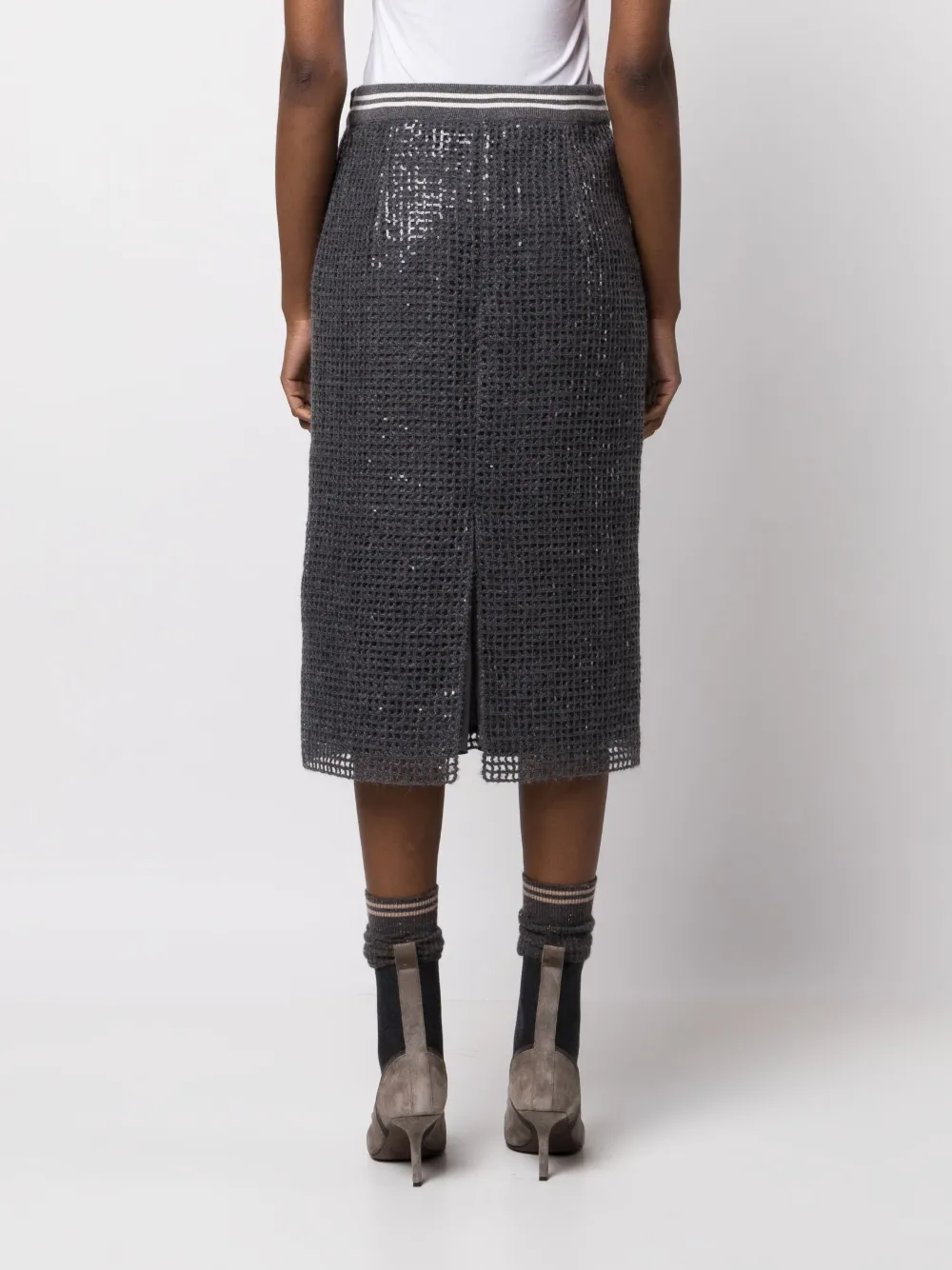 Brunello Cucinelli Sequin-embellished Midi Skirt In Grey