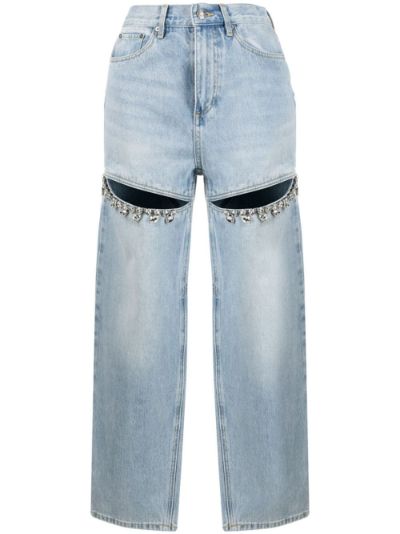 AREA cut-out-detail straight-leg jeans blue | MODES