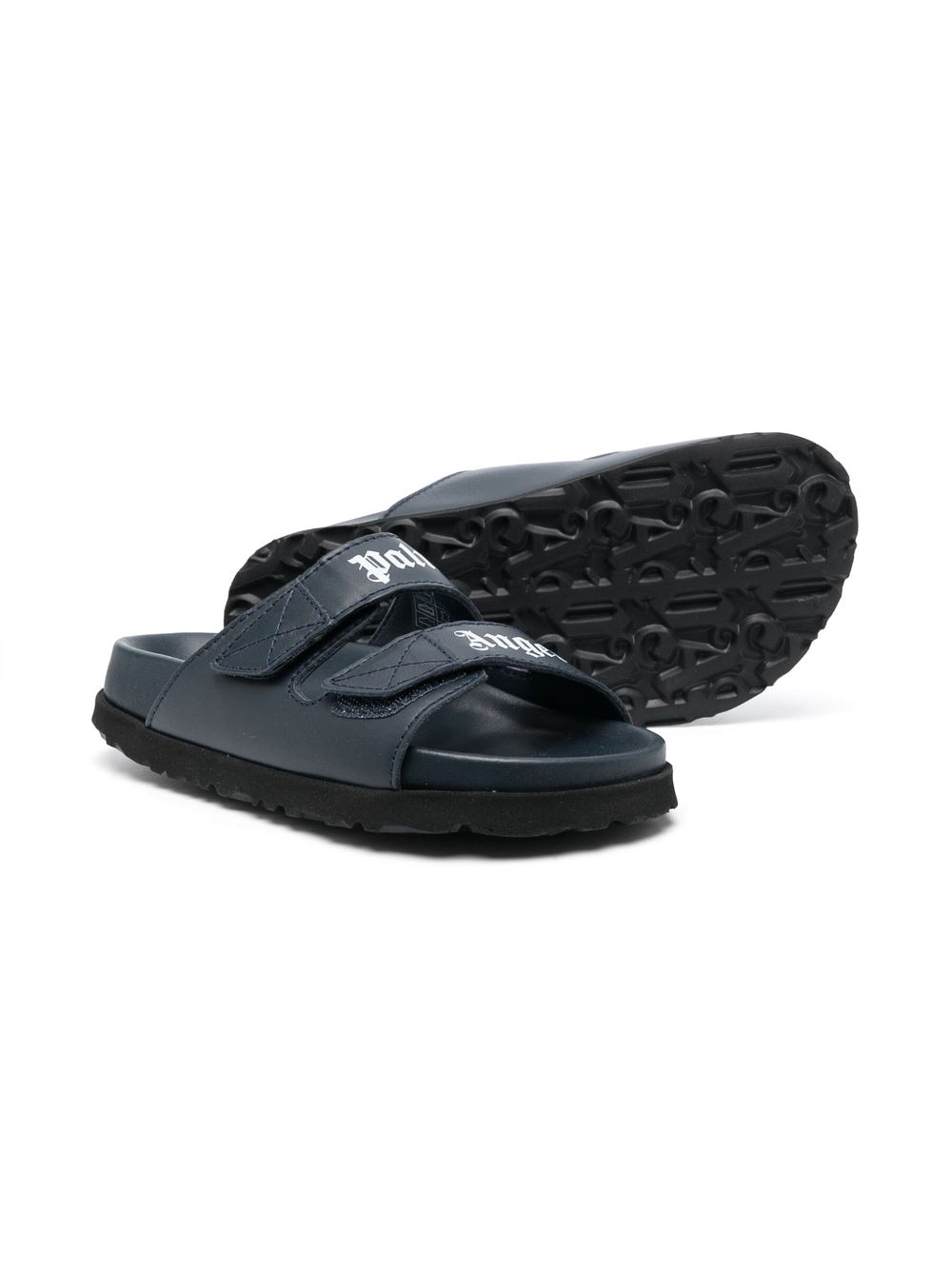 Shop Palm Angels Logo-print Double-strap Slides In Blue