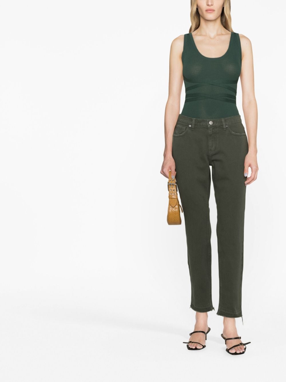 Shop P.a.r.o.s.h Frayed-hem Straight-leg Jeans In Green