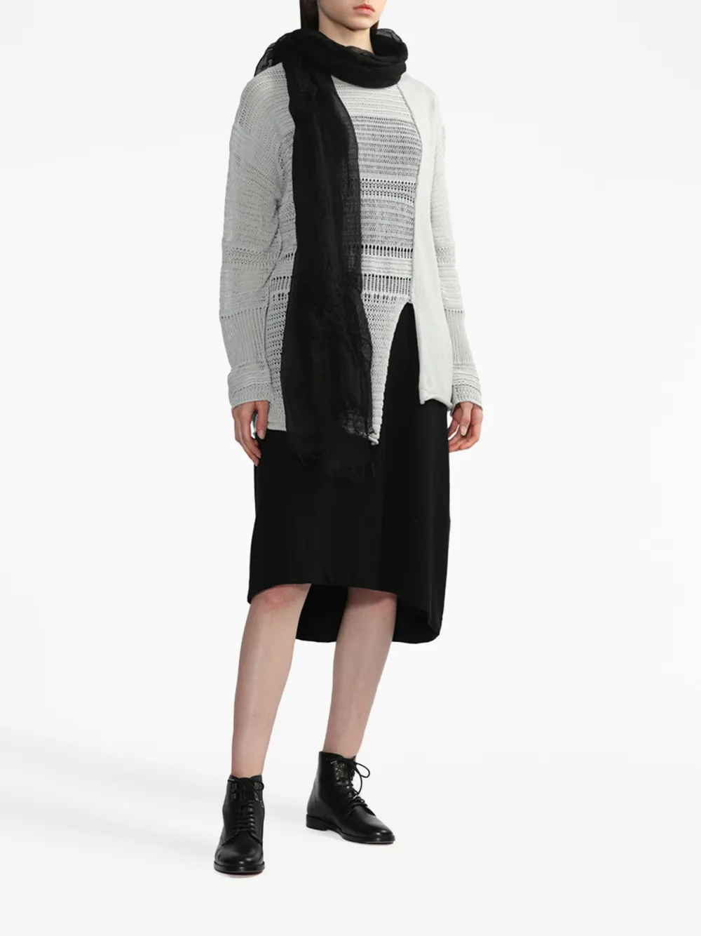 Y's asymmetric-design open-knit jumper - Grijs
