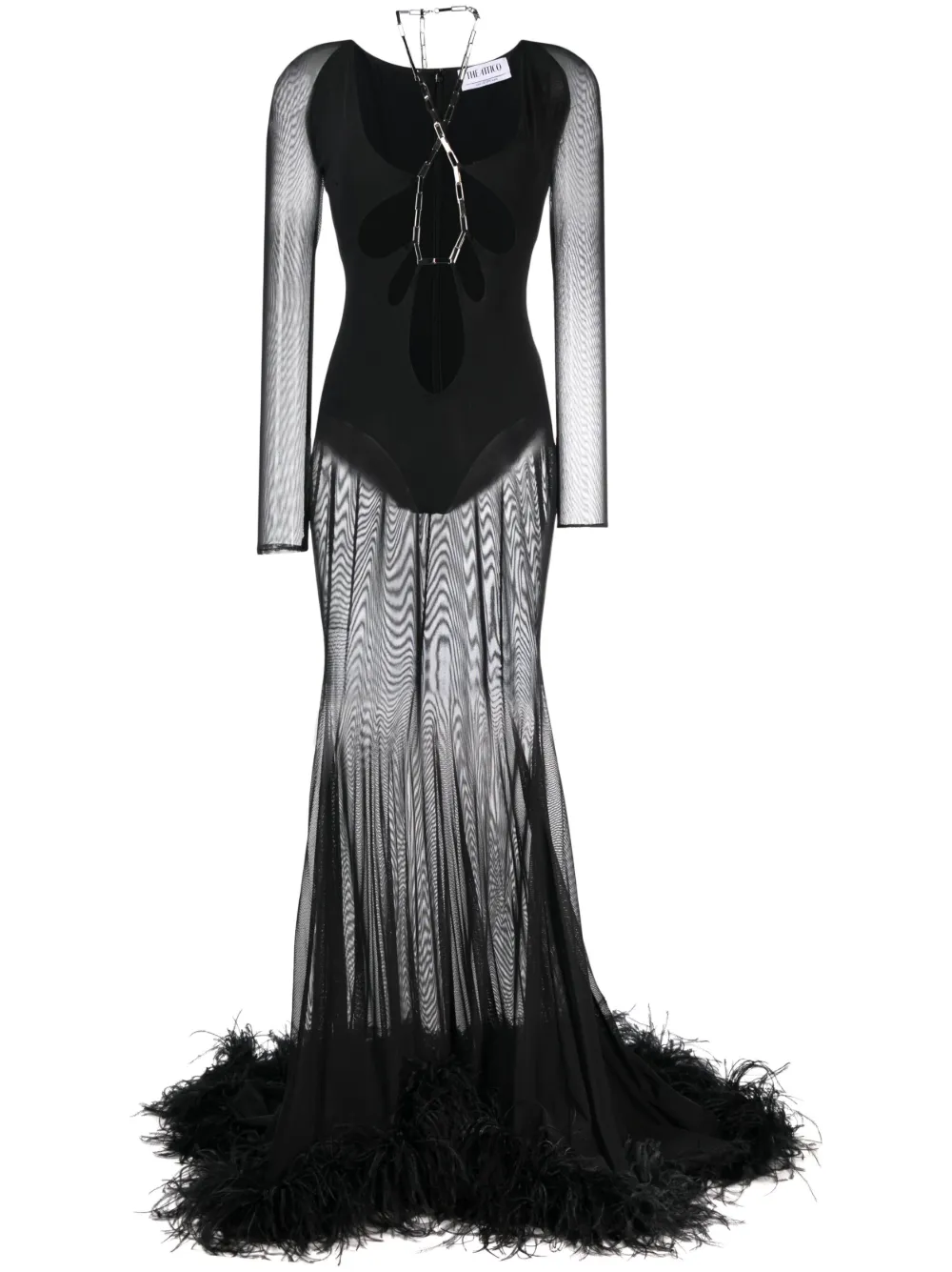 The Attico Karen cut-out feather-trim dress