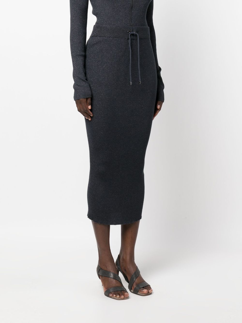 Shop Brunello Cucinelli Ribbed-knit Midi Skirt In C8901 Night Sky