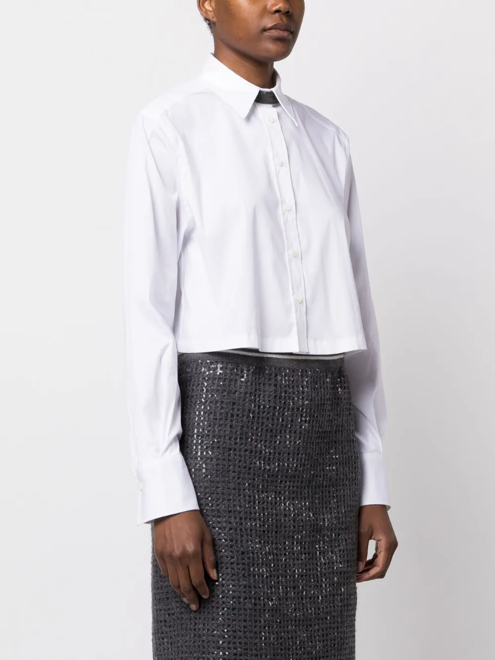 Brunello Cucinelli Cropped Long-sleeve Shirt In White