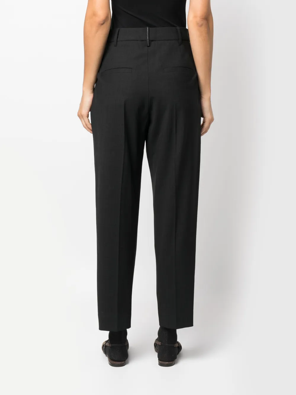 Brunello Cucinelli Cropped Stretch-cotton Tailored Trousers In Black